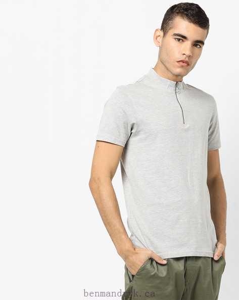 Men's High Neck Zipper T-shirt