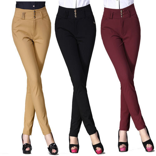 Buy Woodzon Premium Quality Lycra Trousers For Women Pleat-Front Pants with  Elasticated Waist Trouser & Pant | Regular Fit Spandex Quality Trouser  Womens (Wine & Black) (S) Online at Best Prices in