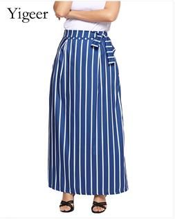 Elastic Tie Vertical Stripe Skirt