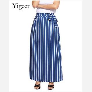 Elastic Tie Vertical Stripe Skirt