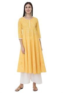 Yellow Skint Printed Anarkali Kurtis