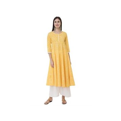 Yellow Skint Printed Anarkali Kurtis