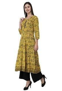 Yellow Skin Printed Anarkali Kurtis