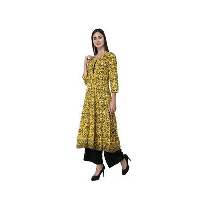 Yellow Skin Printed Anarkali Kurtis