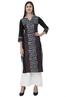 Ladies Black Printed A line Kurtis