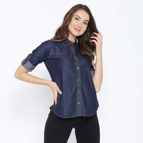 Ladies Denim Shirt Feature  AntiWrinkle Comfortable Pattern  Plain  Printed at Rs 350  Piece in Delhi