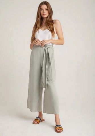 Tie Waist Wide Leg Pants