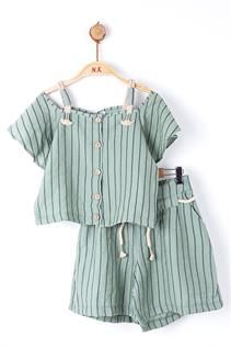  Striped Off The Shoulder Short Sleeve Tops & Shorts