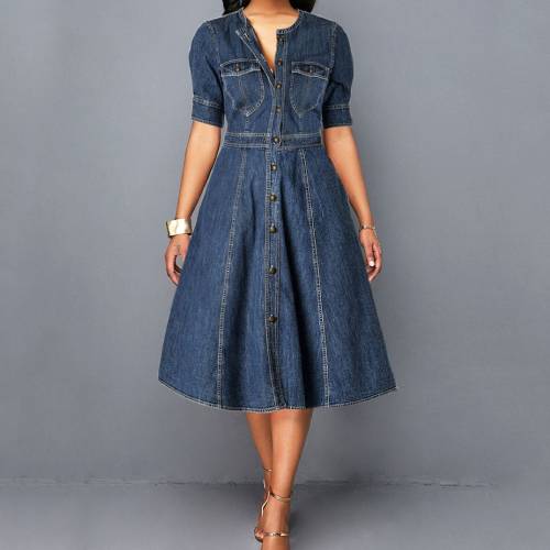Women's Denim Dress with Shoulder Placket detail – Stylestone-nextbuild.com.vn