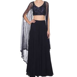Embroidered Top with Sharara Pants and Cape