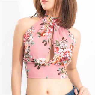 Women Floral Print V-Neck Crop Top