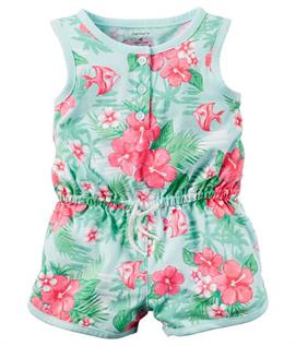 Baby Girls Printed Cotton Round Neck Basic Sleeveless Jumpsuit