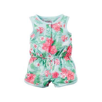 Baby Girls Printed Cotton Round Neck Basic Sleeveless Jumpsuit