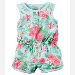Baby Girls Printed Cotton Round Neck Basic Sleeveless Jumpsuit