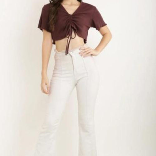 Ladies Casual Crop Rib Tops