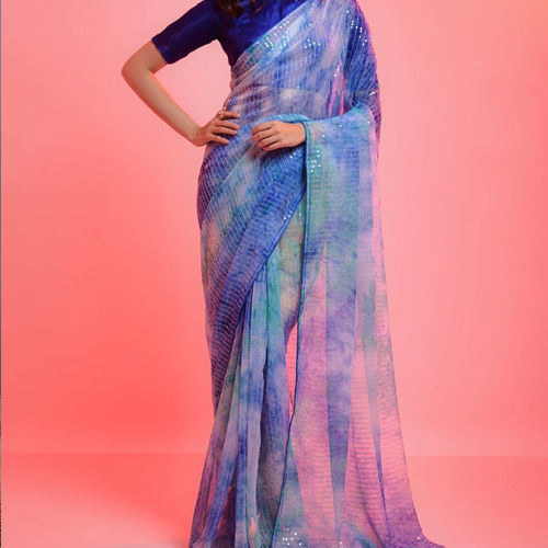 Women Sequins Work Saree