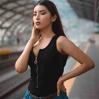 Women's Sleeveless Top with Gold Zipper