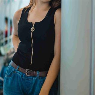 Women's Sleeveless Top with Gold Zipper