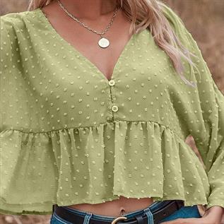 Women's Swiss Dot V-Neck Crop Top