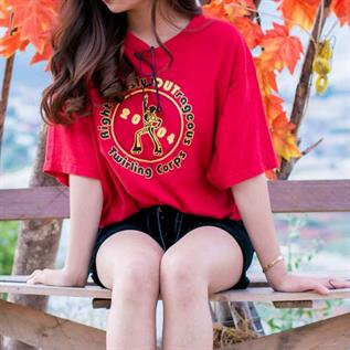 Women Solid Ruby Red Round-neck T-shirts