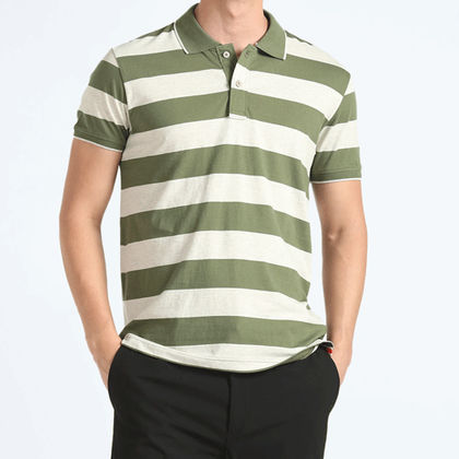 Men Knitted Horizontal Stripe Polo Shirts