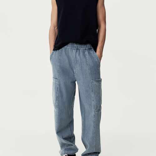 Men Cotton Denim Cargo Jeans