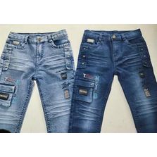 Boy's Thigh Pocket Embroidered Long Jeans Pant