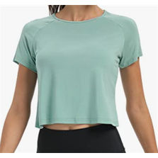 Women Short Sleeve Cross Back Workout Crop Tops