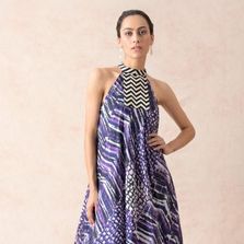 Women's Printed Halter Neck Bias Dress