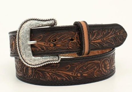 Black Floral Embossed Belt