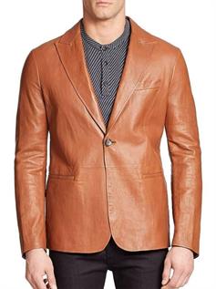 Men’s Single Buttoned Brown Leather Blazer