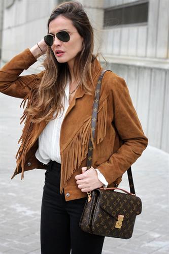 Women Tan Western Fringes Suede Leather Jacket