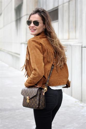 Women Tan Western Fringes Suede Leather Jacket