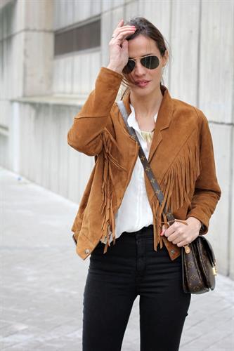 Women Tan Western Fringes Suede Leather Jacket