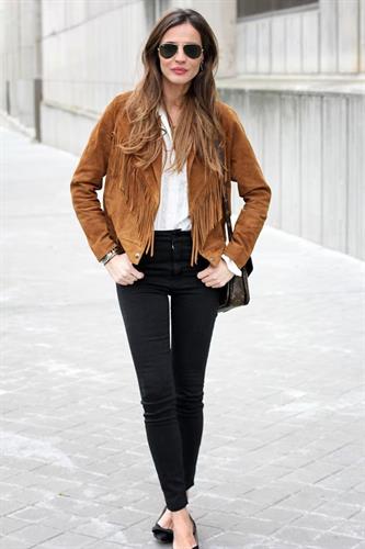 Women Tan Western Fringes Suede Leather Jacket
