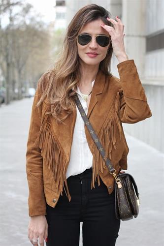 Women Tan Western Fringes Suede Leather Jacket