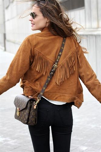 Women Tan Western Fringes Suede Leather Jacket