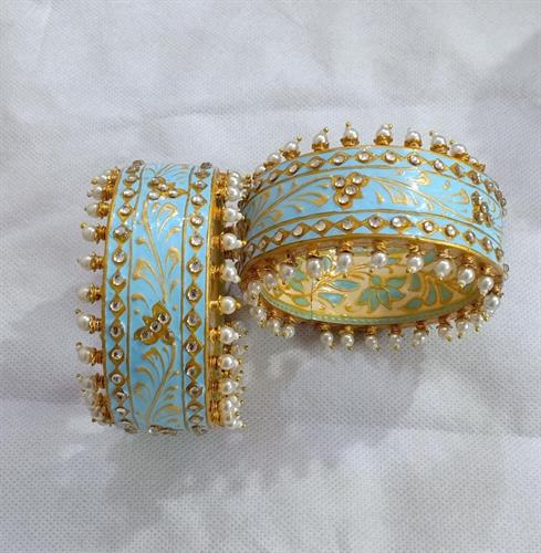Sky Blue Meenakari Work Kundan Bangles
