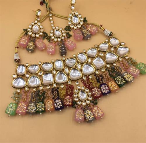 Necklace with Multicolor Meenakari Bead