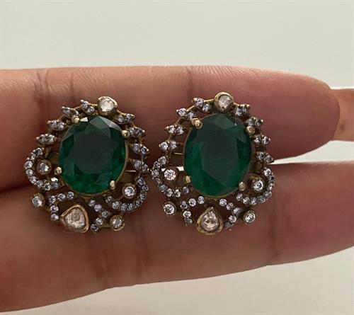 Victorian Emerald And Polki Studs