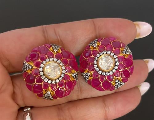 Victorian Polki And Ruby Studs
