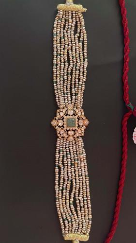 Victorian Multistrand Emerald And Polki Silver Bracelet