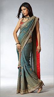 Net, Georgette, Chiffon, Embroidered, 6.5 Meter