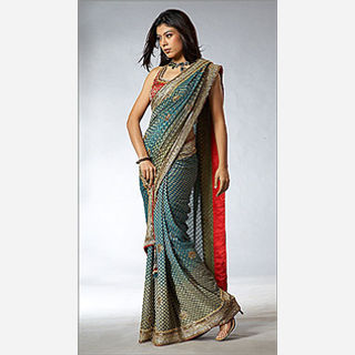 Net, Georgette, Chiffon, Embroidered, 6.5 Meter