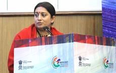 Union textiles minister Smriti Irani delivering the inaugural address at the first ever North East Investors' Summit, at Shillong on January 29, 2017. Courtesy: PIB