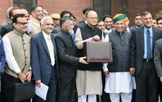 Finance minister Arun Jaitley before departing for Parliament to present Budget 2017-18; Courtesy: PIB