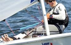 Olympic Laser dinghy at display by Scott Bader at JEC 