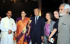 Textiles minister Smriti Irani at the curtain raiser event of Textiles India 2017, in New Delhi. Minister of state for textiles Ajay Tamta and other dignitaries are also seen. Courtesy: PIB