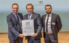 Franz Untersteller (centre) presenting the award to Marcus Mayer, MD of Mayer & Cie. (left), and Heiko Hämmerle, head of plant technology at Mayer & Cie. Courtesy: Stefan Longin