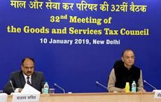 Union finance minister Arun Jaitley (right) and revenue secretary Ajay Bhushan Pandey at the 32nd GST Council meeting. Courtesy: PIB